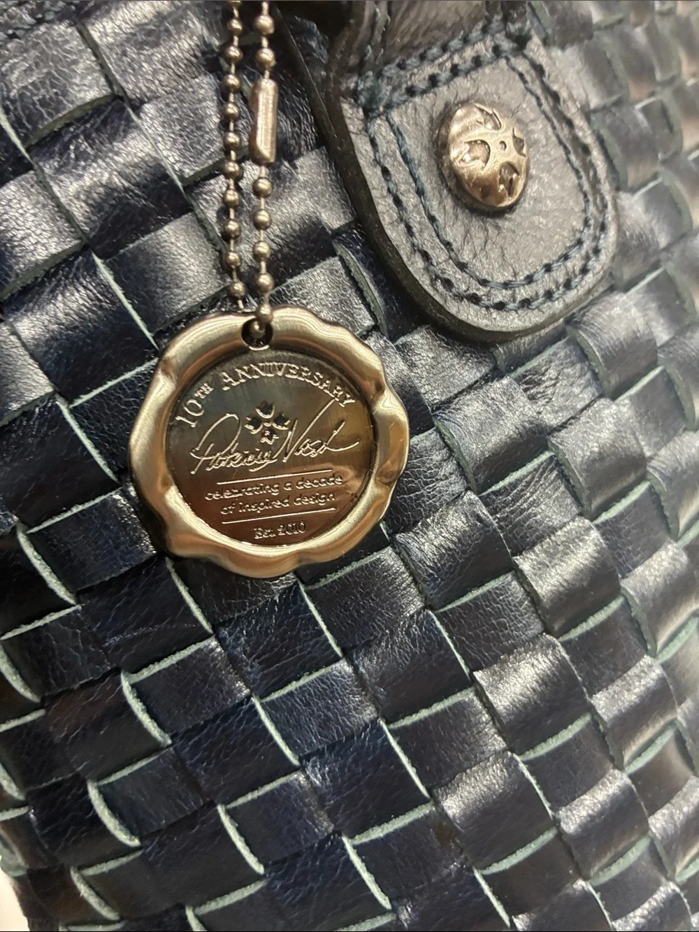 Augusta Satchel Vintage Distressed Woven Leather | Navy Blue